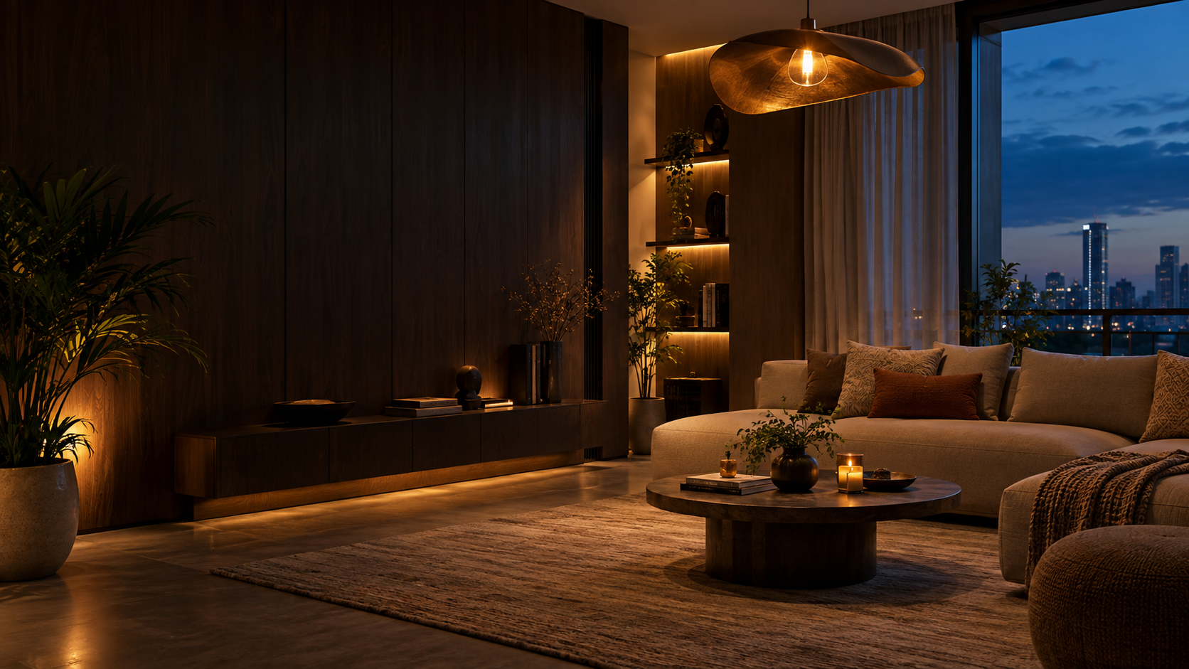 Living room illustrating different lighting moods